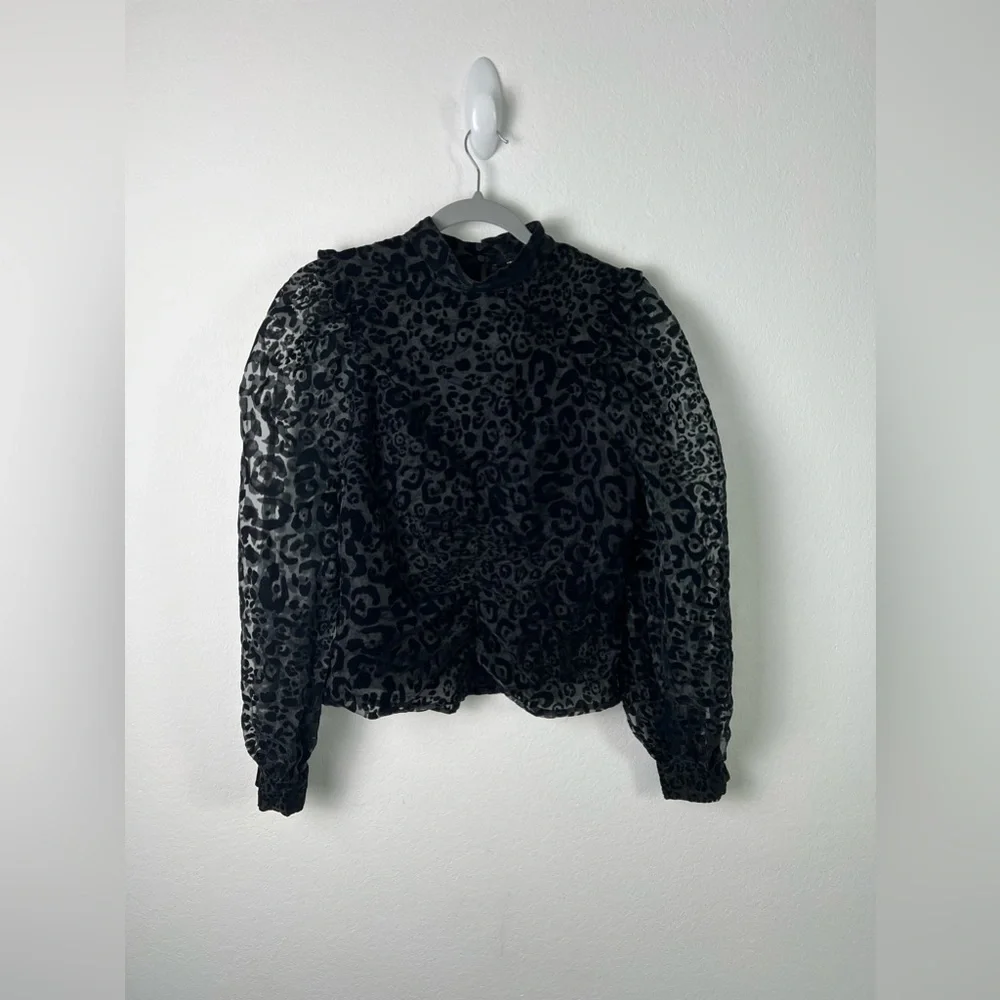 Zara Black Semi-Sheer Animal Print Velvet Party Evening Formal Wedding Top
